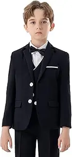 [LUOBOBEIBEI] Boys Suit 3 Piece Formal Slim Fit Kids Tuxedo Set Toddler Blazer Vest Dress Pants Ring Bearer Outfit