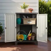 Outdoor Storage Cabinet Box 92cm Lockable Cupboard Sheds Garage Adjustable Beige