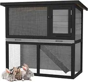 Oppsbuy Rabbit Hutch Bunny Cage for Small Animals Guinea Pig Chicken Coop Rabbit Cage Pet House Run Cage Rabbit Cage Wooden 89.5x45x79.5cm Slide Out Tray