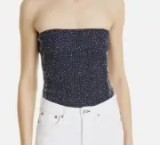 NEW Rag & Bone Aster Strapless Smocked Bodysuit 12 Navy Blue Polka Dot NWT