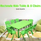 120x60cm Green Kids Children Playing Nursing Study Desk Table & 8 Green Chairs