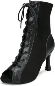 Women Suede Ballroom Dance Boots Latin Salsa Dress Shoes Practice Footwear...