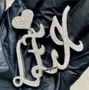 4Ct D/VVS Moissanite Mens Heart Bail Custom Initial Nameplate Pendant 925 Silver