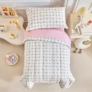 Joyreap 4 Piece Cotton Toddler Bedding Set- Colorful Flowers Design Toddler Comforter Set, Includes Quilted Comforter, Fitted Sheet, Top Sheet, and Pillow Case