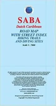 SABA, DUTCH CARIBBEAN, ROAD MAP WITH STREET INDEX, HIKING By Kasprowski NEW
