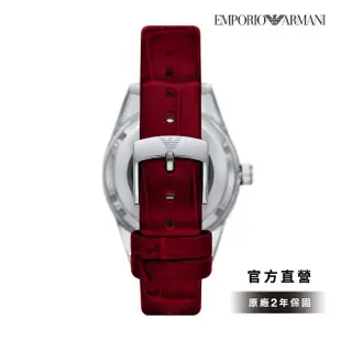 【EMPORIO ARMANI】Leo 李奧系列機械女錶 珍珠母貝 紅色真皮錶帶 手錶 36MM AR60075