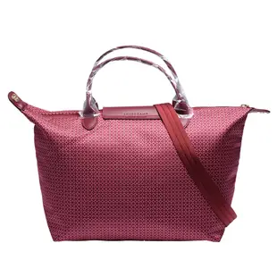 LONGCHAMP 經典Collection迷你領帶圖案短把手提/斜背包(中-無花果色)