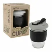 Oasis Coffee Tea Borosilicate Glass Takeway Ecofriendly Mug Reusable 340ml Black