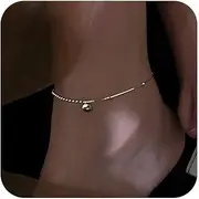[HUUGVBCO] Sterling Silver Anklet Fashion Jewelry 18k Platinum Plated Sterling Silver Circular Sign is Engraved with LUKCY Beads Chain Adjustable Anklet for Women
