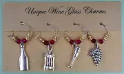 Wine Glass Charms Wine Themed Handcrafted Set of 4