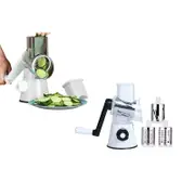Rotary Cheese Grater Shredder Vegetable Mandoline Slicer with Handle and 3 Drum Blade-White