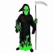 Grim Reaper Costume Kids Glow in the Dark Deluxe Phantom Halloween Party Carnival 130-140cm Spooky Dress Up Cosplay