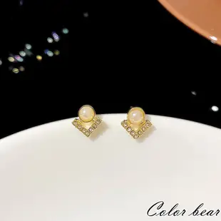 【卡樂熊】S925銀韓系水鑽方塊造型耳環飾品