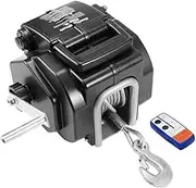 FieryRed Electric Boat Trailer Winch - 6500LBS/2948KG Load Capacity, Reversible Waterproof Electric Hand Winch, with Wired & Wireless Control, Steel Cable, Hand Crank, Pulley