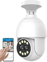 E27 Light Bulb Security Camera,Dual Lens WIFI Camera Auto Tracking 50M Color Night Vision Surveillance IP Camera,2 Way Audio,Spotlight Night Vision