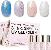 NAILOG Gel Nail Polish Set - 4 Colors Top Coat Color Gel Base 3-In-1 Soak Off UV Gel Polish Kit for Home DIY & Birthday Gifts for Women, Arctic Chill