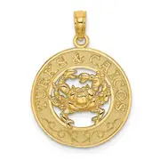 14k Yellow Gold TURKS AND CAICOS Circle w/ Crab Charm