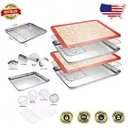 Stainless Steel Baking Sheets w/ Racks & Silicone Mats - Easy Clean