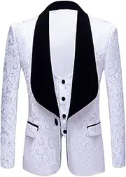 [DGHM-JLMY] Men's Jacquard Doll Collar Suit Slim Fit Tuxedo Shawl Lapel for Wedding Prom Suit Vintage Groomsmen Tuxedo 1 Button