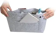 [Baluue] Elegant Felt Pouch Makeup Bag Toiletry Holder for Women Compact Lightweight Easy to Carry