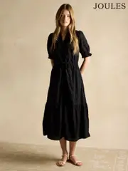 Joules Juliana 100% Cotton Black Broderie Midi Dress (E80090) | $205