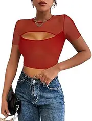 [SEBOWEL] Mesh Top Women's Transparent Short Sleeve Shirt Sexy Transparent Blouses Tops