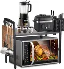Microwave Rack for Kitchen Countertop Carbon Steel Shelf with 6 Hooks