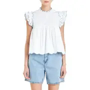 English Factory Scallop Ruffle Cotton Top in White at Nordstrom, Size Medium