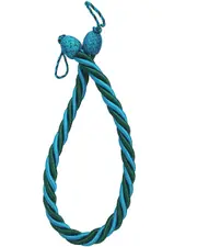 PAIR 2 pieces Curtain Tie Backs rope twist - Teal Blue 85cm