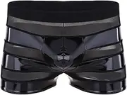 [Zadaos] Mens Bulge Pouch Sexy Underwear Lingerie Faux Leather Mesh Patchwork Stripe Boxer Shorts