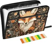 Quteprint 13 Pockets Expanding File Folder with Zipper Closure, Cute Fox Flowers Accordion File Folder with Sticky Labels, Letter Size A4 Papers Expandable File Document Organizer