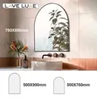 Arched Living Room Vanity Makeup Wall Mounted Mirror Black Stainless Steel Frame