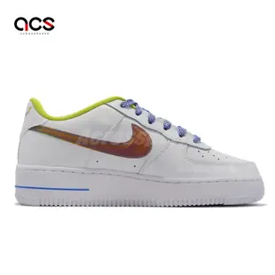 Nike 休閒鞋 Air Force 1 LV8 GS 女鞋 經典款 皮革 logo珠光設計 大童 穿搭 白彩 DQ7767100