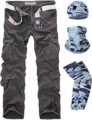 [HanzhuoLG] Men Cargo Overalls Tactical Military Camouflage Pants Work Training Camo Combat Offroad Army Male Clothing Baggy Large Size Straight Trousers For Men's + Sun Protection Kit grey XXL