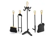 Giantex 5PCS Iron Fireplace Set Utility Detachable Tool Set w/Shovel Poker Brush Tongs Stand Stove Working Set Black