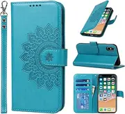 for iPhone Xs Max Case Wallet with Cards Holder,Coque for iPhone XSMax Flower Strap Case,Leather Phone Case Women Flip Cover Bag portefeuille Pour Femmes for iPhoneXSMax Blue