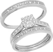 [Dazzlingrock Collection] 0.25 Carat (ctw) Round White Diamond Men & Womens Cluster Ring Trio Set 1/4 CT, 14K White Gold