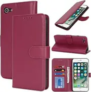 Cavor for iPhone 7/8 Case iPhone SE 2020/ SE 2022 Case Leather Wallet Folio Flip Cover with Kickstand and Photo Holder Card Slots Protective Shockproof Phone Cases-Red
