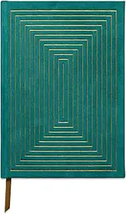 DesignWorks Ink Suede Cloth Hardcover Journal Notebook with 160 Lined Pages, Ribbon Bookmark, and Storage Pocket for Work, Writing, Journaling - Green Journal with Geometric Linear Box Design (JB58-1011)