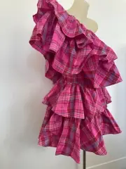 New RRP $650 Sass & Bide CHECK ME UP Taffeta Plaid Pink Dress Size 42 Free Post