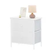 Catzon White Nightstand with 2 Fabric Drawers Modern Style for Bedroom