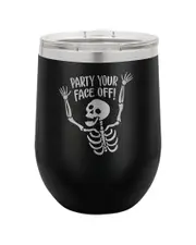 Susquehanna Party Your Face Off. Black Insulated Stemless Tumbler With Lid