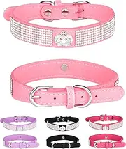 Bling Dog Collar for Small Medium Large Dogs, Crown Rhinestone Dog Collars for Girl and boy Dog, Diamond Puppy Collars, Adjustable Leather Suede SOFE Cat Collar (S(10.6"-13"/27CM-33CM), Pink)
