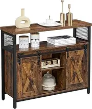 VASAGLE Buffet Cabinet, Coffee Bar Storage Cabinet, Sideboard with 2 Sliding Barn Doors, Adjustable Shelves, 13 x 39.4 x 31.5 Inches, for Living Room, Rustic Brown and Ink Black ULSC092B01