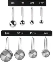Measuring Cups and Spoons Set, with Farmhouse Wood Hanging Rack Holder Organizer