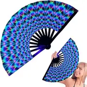 [Generic] Folding Fans, Large Hand Fan - Bright Chinese Kung Fu Tai Chi Fan, Wedding Decoration Stage Performance Meditation Watch Multicolor Fluorescent Accessories for