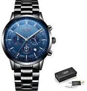 New LIGE Watches Men Quartz Top Brand Analog Military Male Watches Men Sports Army Watch 3ATM Waterproof Relogio Masculino+Box (Blue)