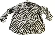 Talbots Blouse Women’s 3X Button Up Brown White Long Sleeve NEW