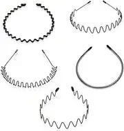 5 Pcs Metal Headbands,Unisex Black Hairband,Non-Slip Wavy HairHoop,Invisible Anti-Slip Wavy Spring Headband, Outdoor Sports and Indoor Use