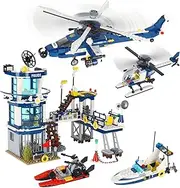 City Police Station STEM Building Sets, Compatible with Lego, Military Helicopter, Aeroplane, Boats, Ship, SWAT Team, 565-Piece Building Kit for Kids, Ages 6-10 Years